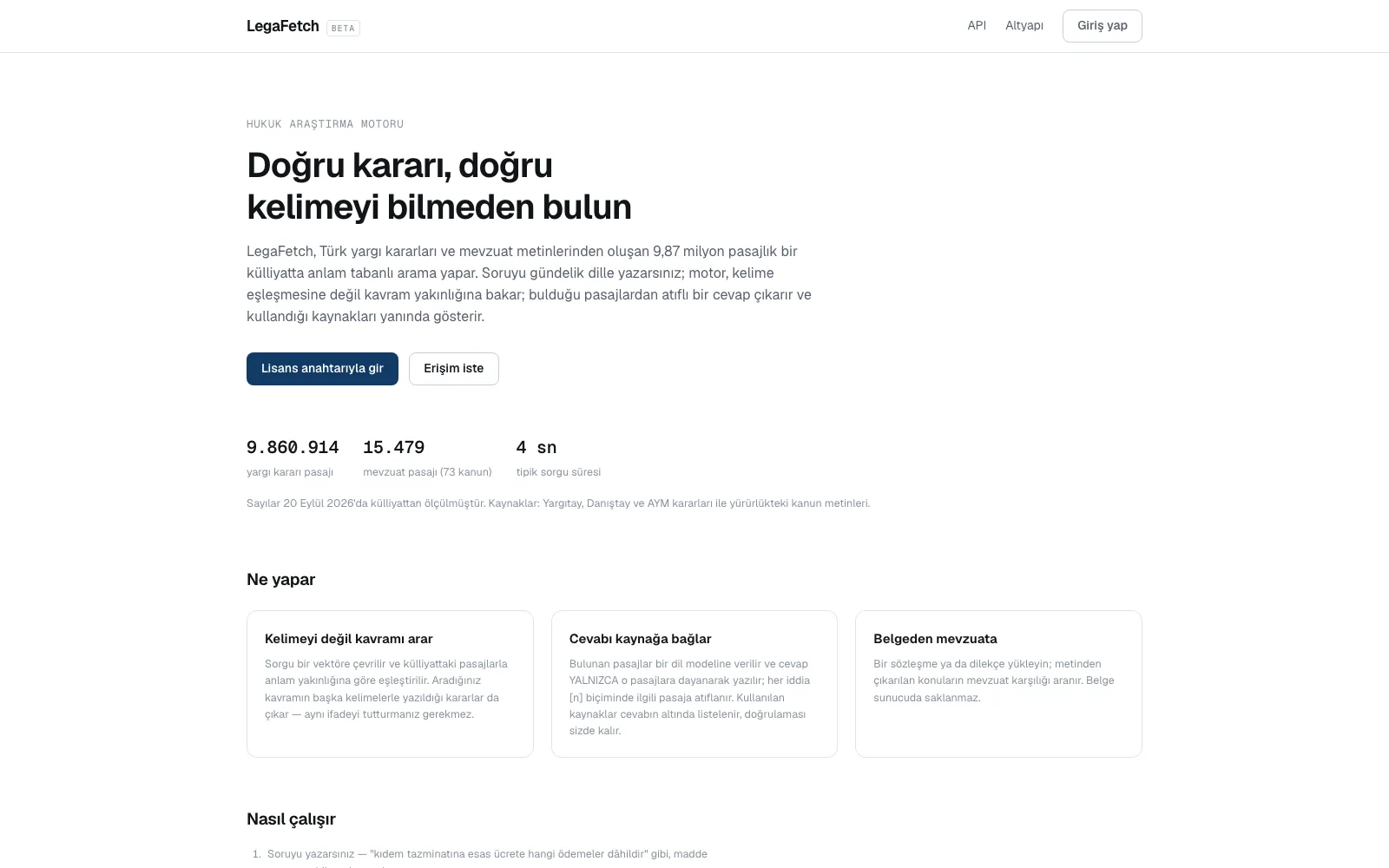LegaFetch — home page of the live product