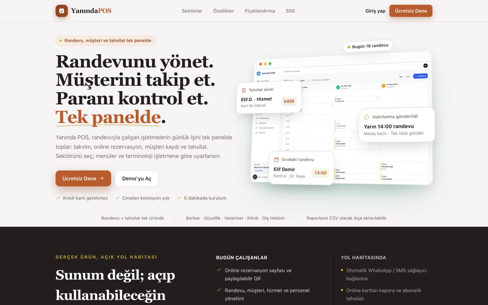 Yanında POS — home page of the live product